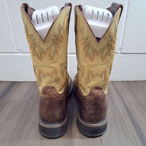 Justin Stampede Men's Western Work Boots Size 8.5D Brown And Tan Leather Cowboy - Picture 5 of 10